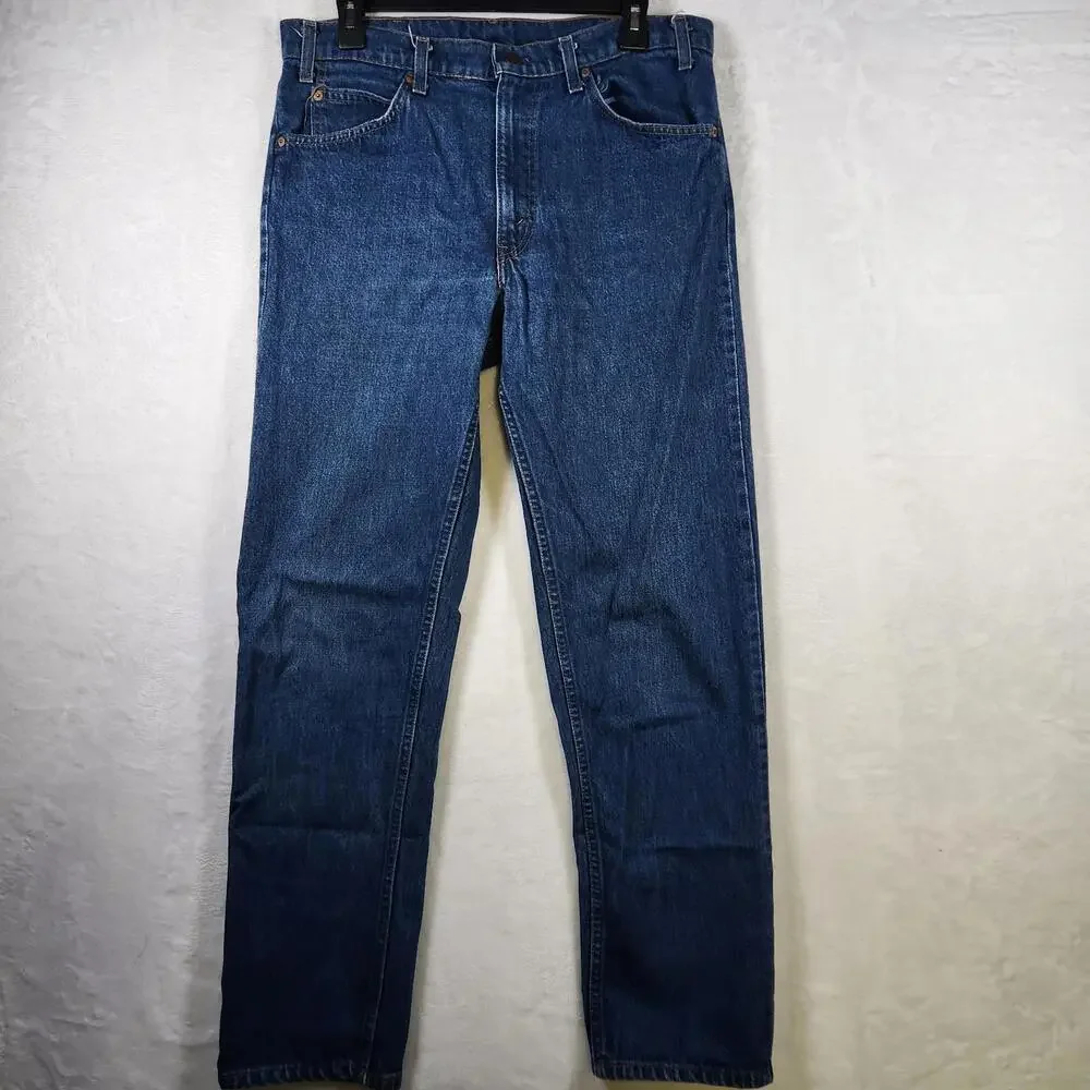 Levi's 505 Regular Fit Jeans Mens 34x32 Dark Wash Straight Leg Orange Tab‎